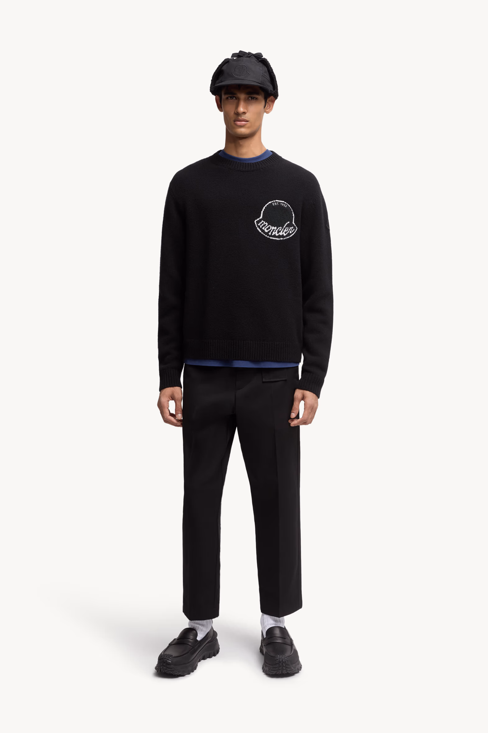 Embroidered Logo Wool Sweater Men Black Moncler 0